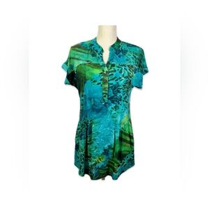 Cocomo Green, Blue and Black Blouse Women’s size M with Metal Accents
